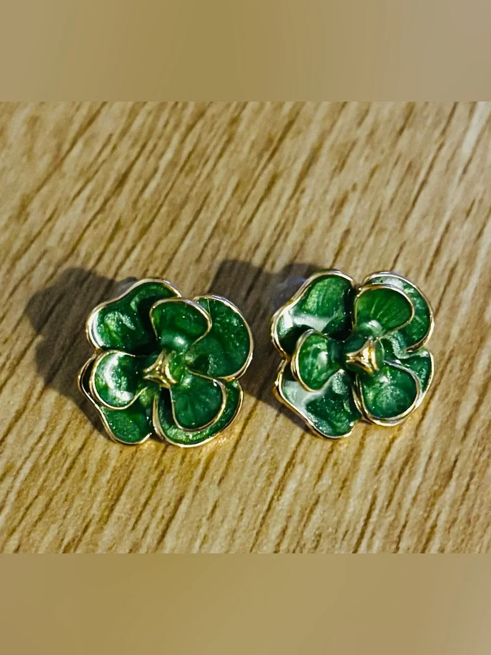 Hand painted Emerald Enamel Petal Stud Earrings